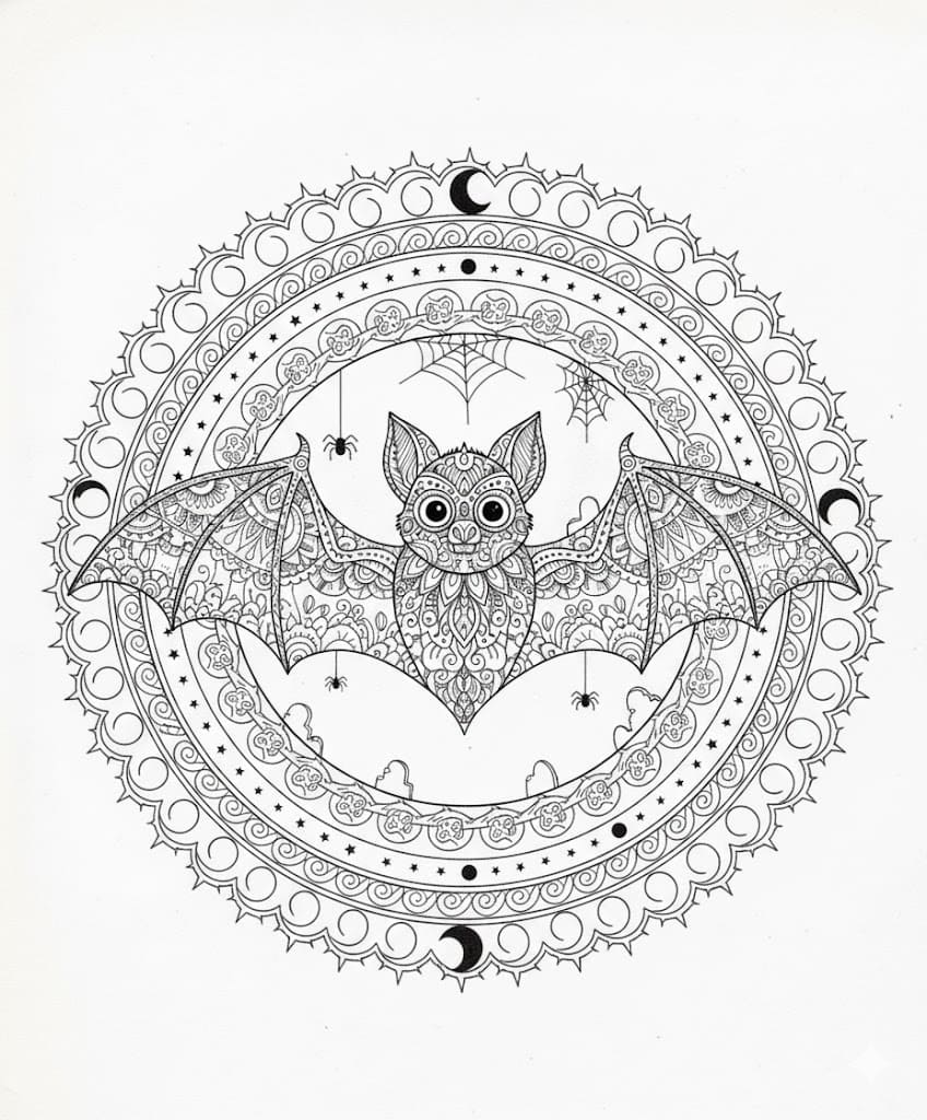 Spiderweb Bat Mandala Coloring Page Mandalas