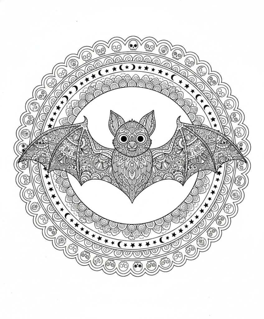 Spooky Bat Mandala Coloring Page Mandalas