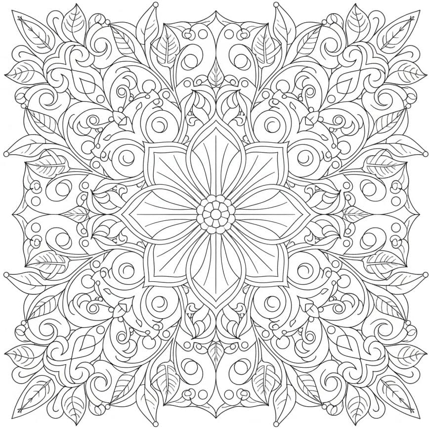 Square Floral Leaf Zen Mandala Template Mandalas