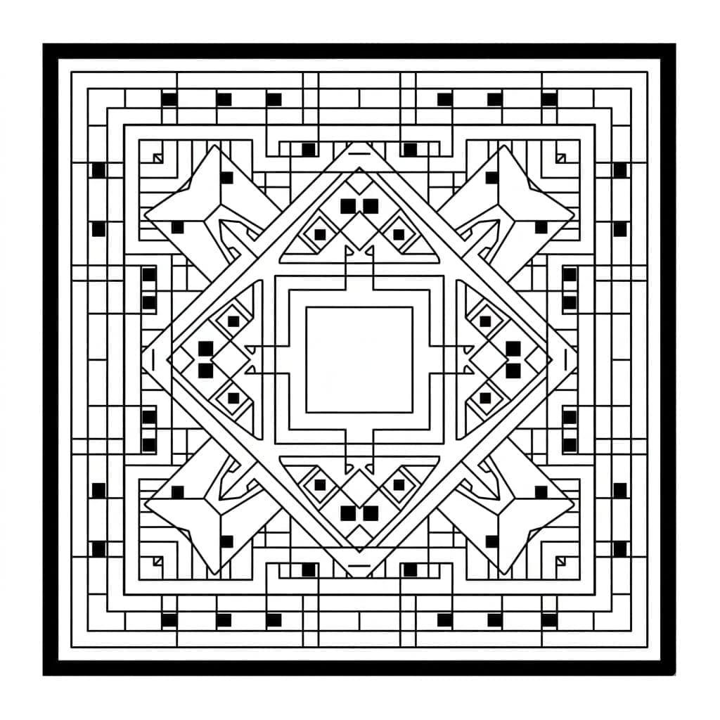 Square Geometric Grid and Cross Mandala Template Mandalas
