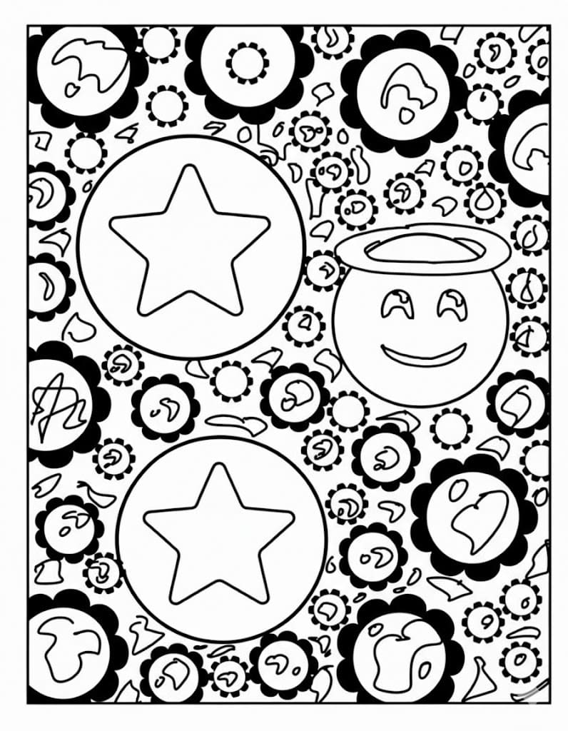 Star and Angel Emoji Pattern Mandala Coloring Page Mandalas