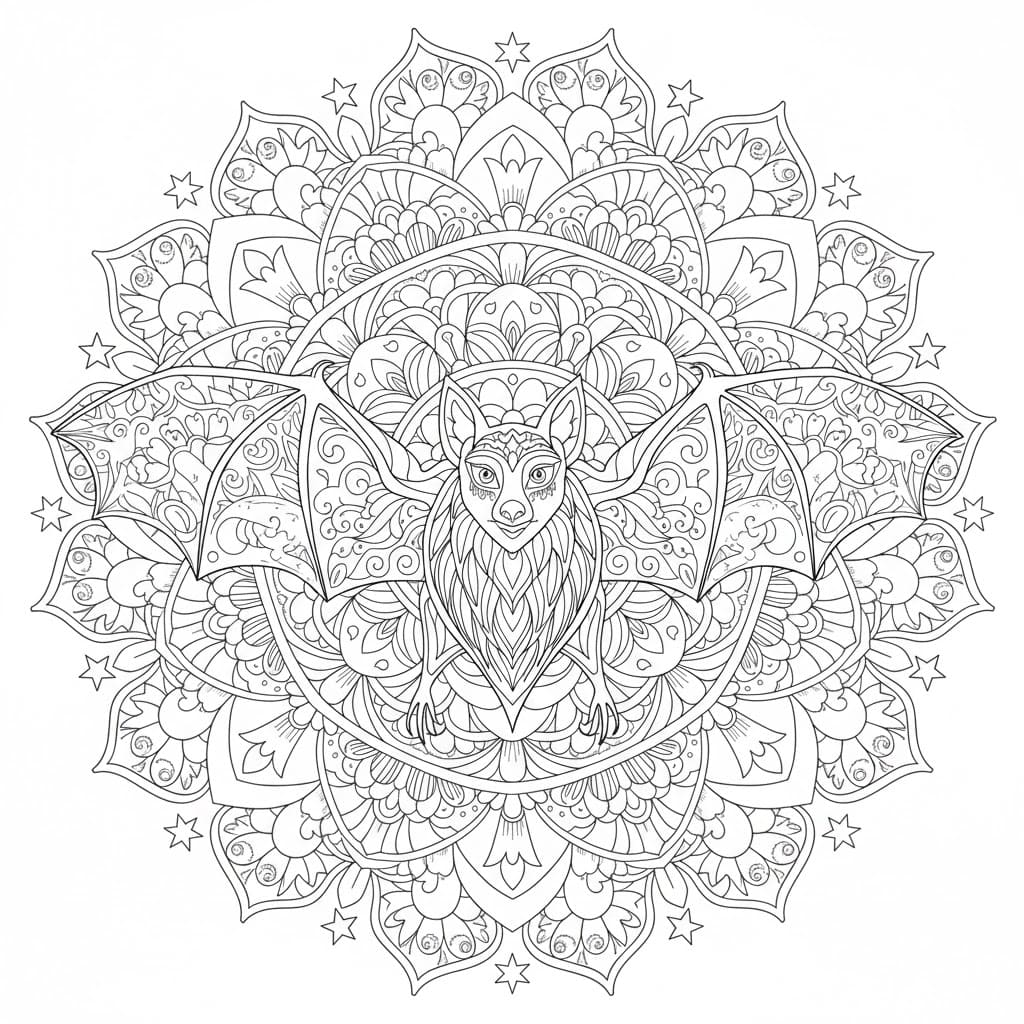 Starry Bat Mandala Coloring Page Mandalas