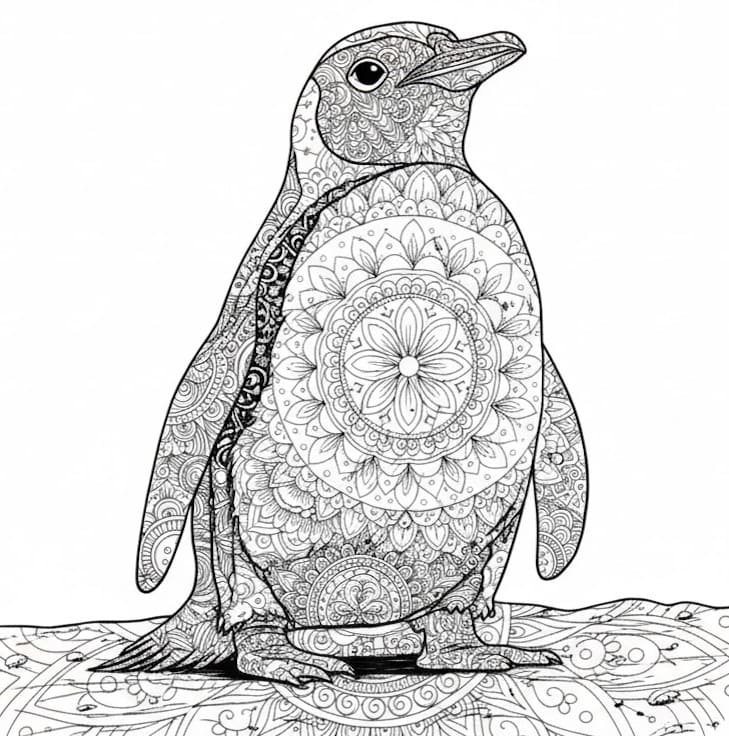 Stately Penguin Mandala Coloring Page Mandalas