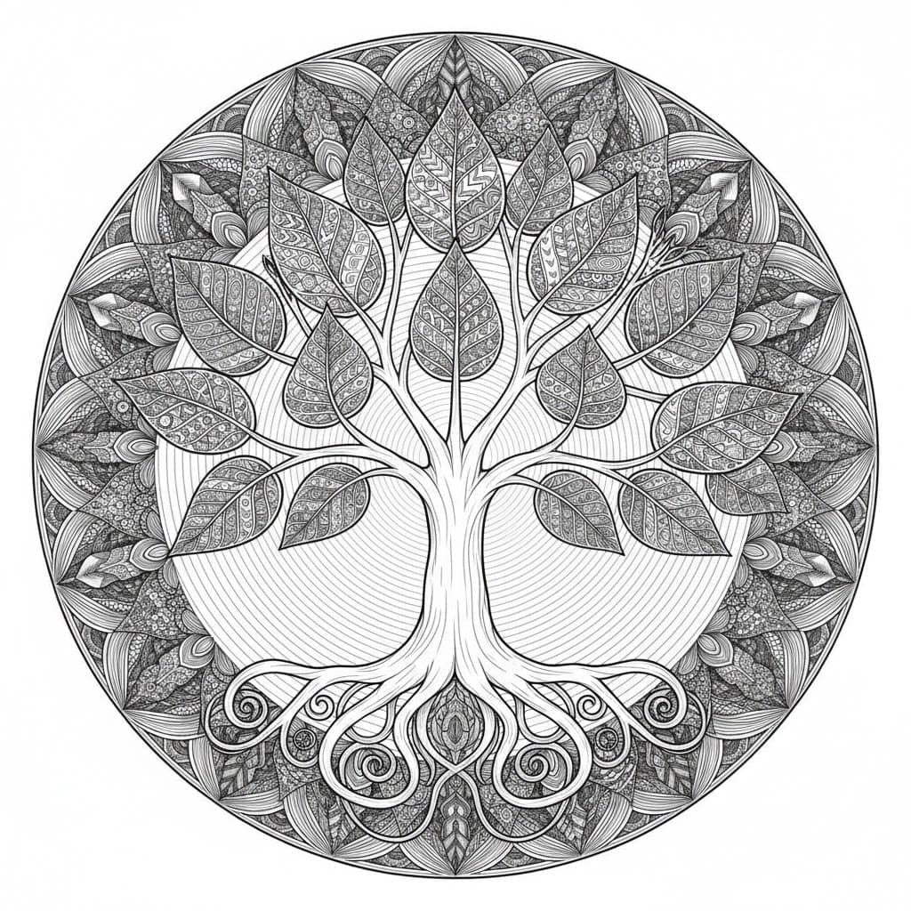 Stylized Nature Tree Of Life Mandala Coloring Page Mandalas