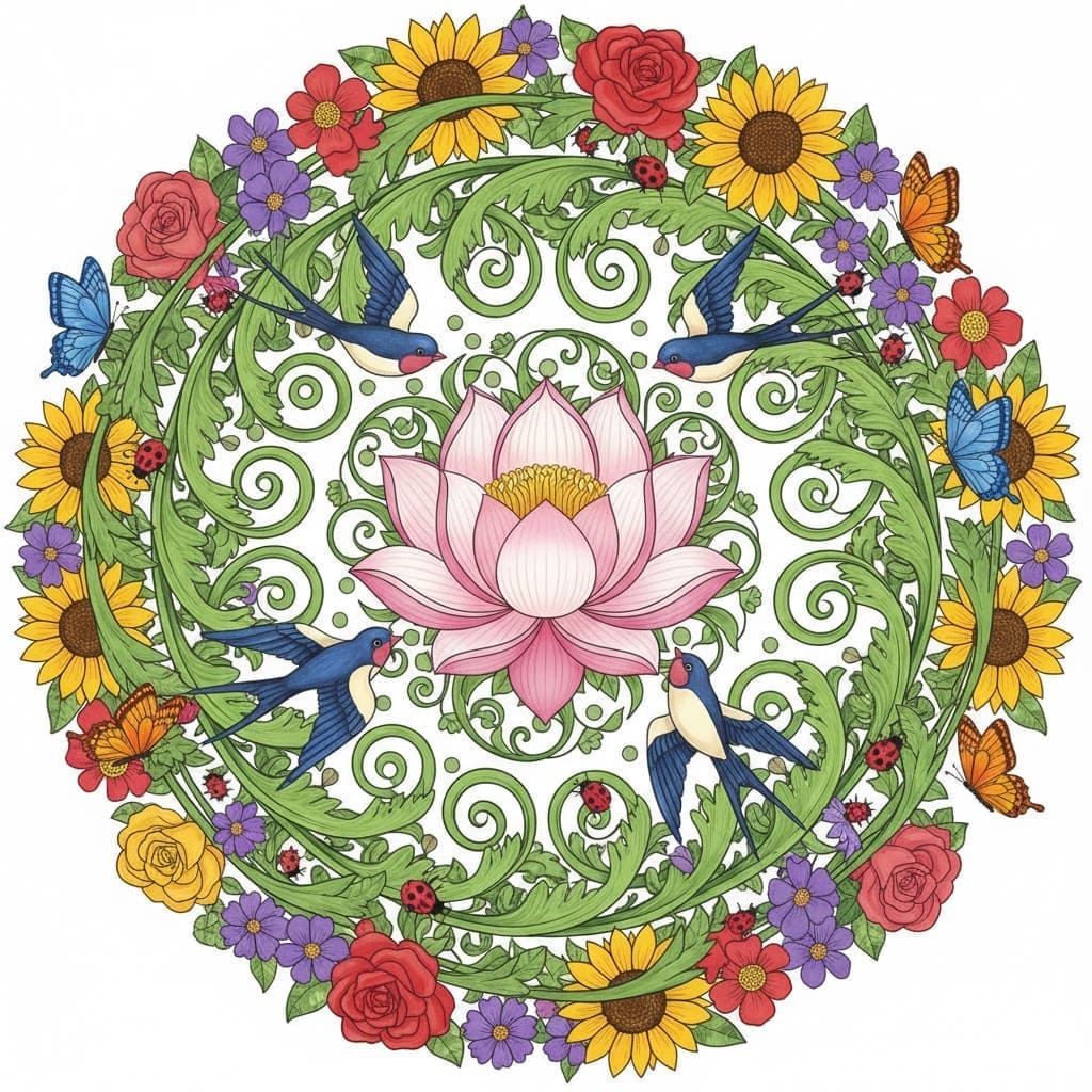Summer Bloom Circle Nature Mandala Template Mandalas
