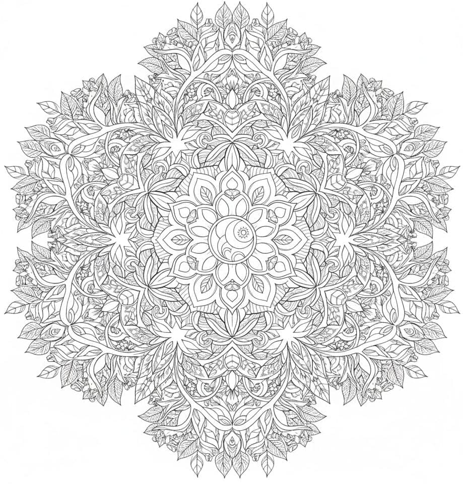 Sun and Moon Foliage Nature Mandala Template Mandalas