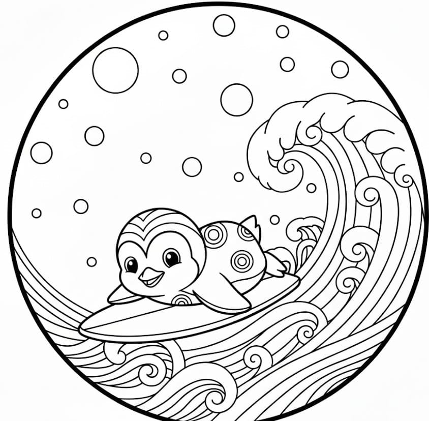 Surfing Penguin Mandala Coloring Page Mandalas