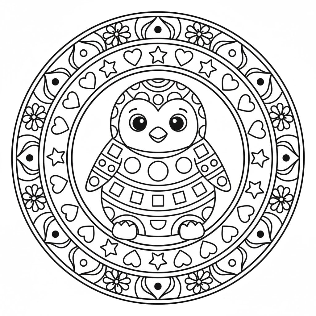 Sweet Geometric Penguin Mandala Coloring Page Mandalas