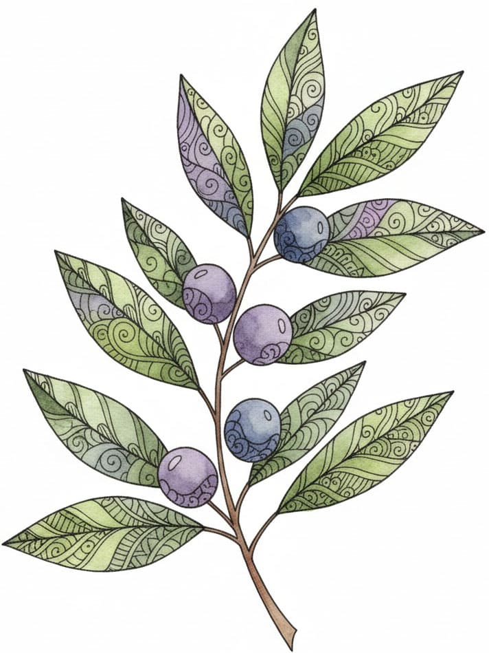 Swirling Berry Branch Zen Mandala Template Mandalas