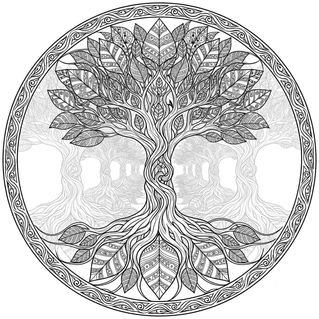 Symmetrical Growth Tree Of Life Mandala Coloring Page Mandalas