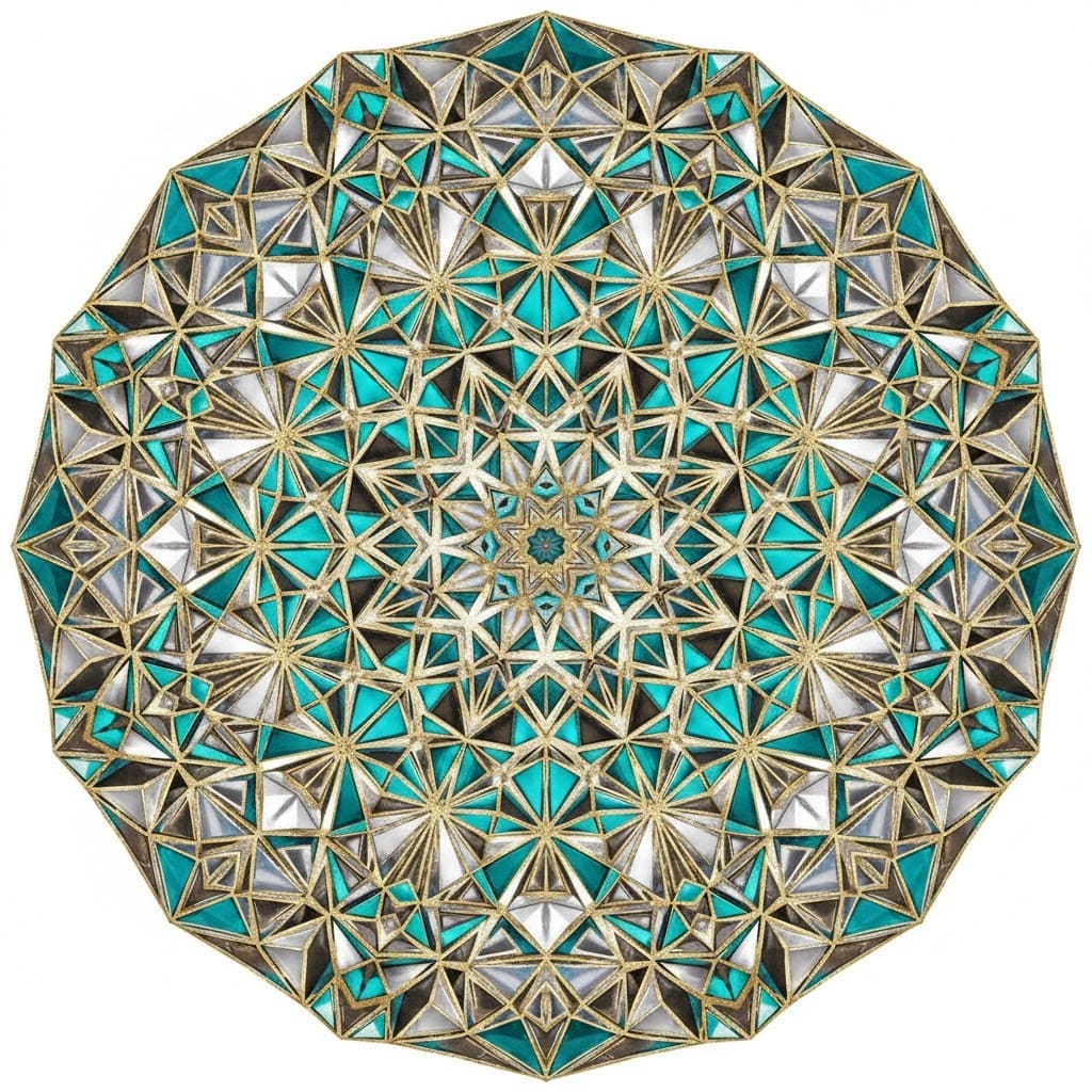 Teal and Gold Faceted Crystal Abstract Mandala Template Mandalas