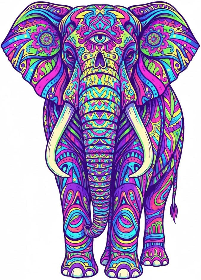 Third Eye Elephant Psychedelic Mandala Template Mandala