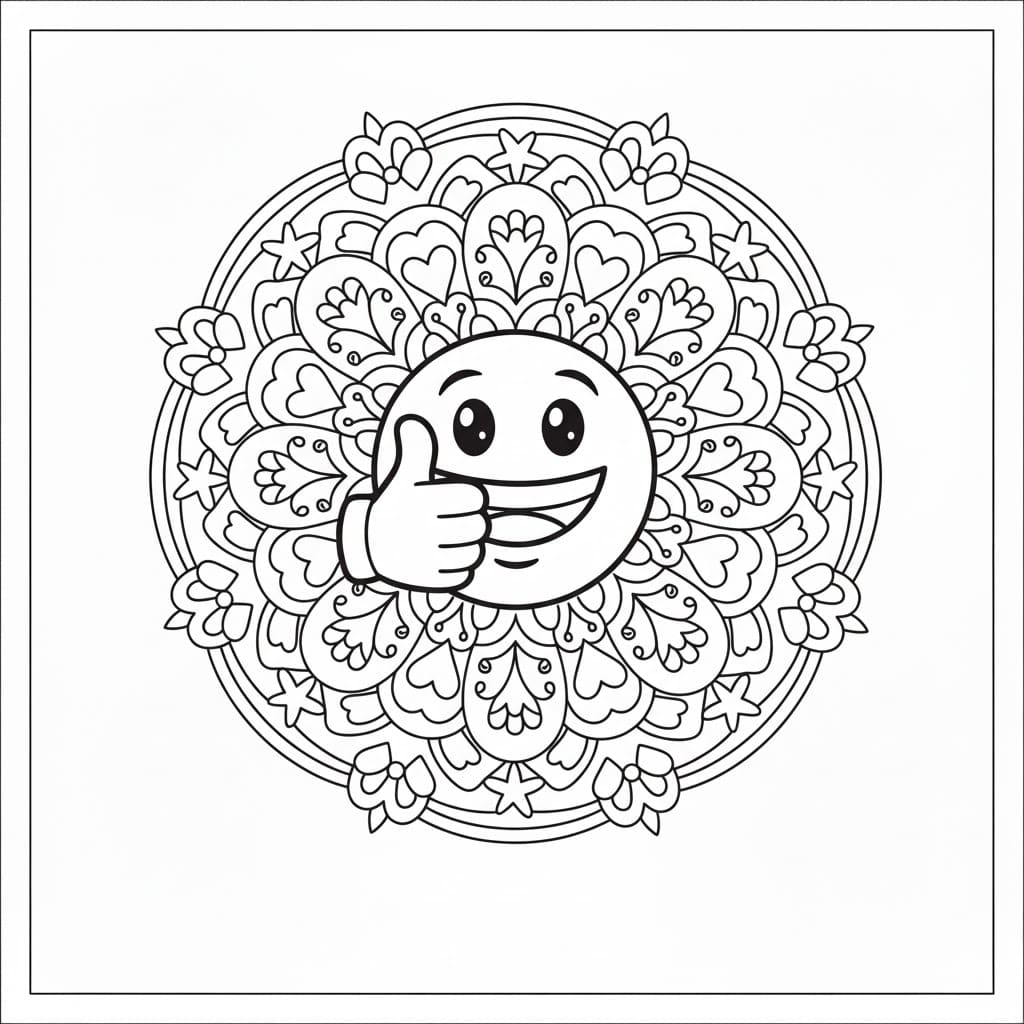 Thumbs Up Smiley Heart Mandala Coloring Page Mandalas