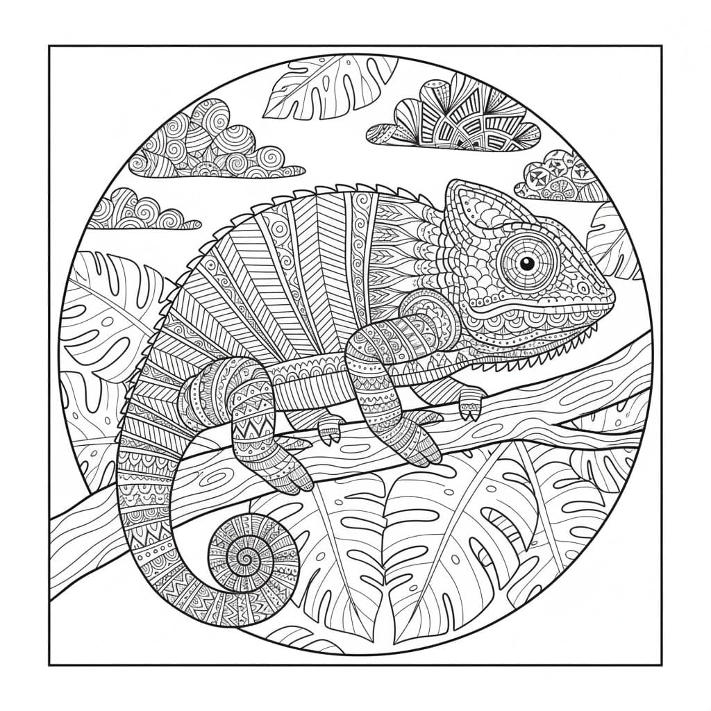 Tribal Chameleon Round Frame Mandala Coloring Page Mandalas
