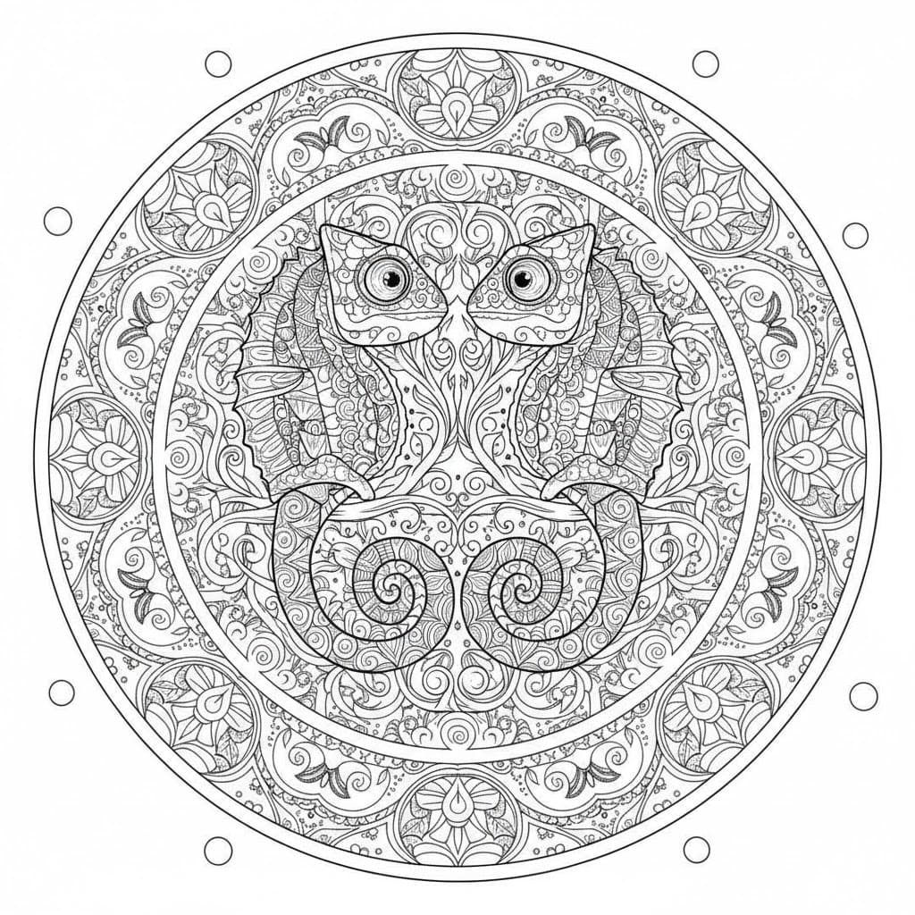 Twin Chameleon Ornate Mandala Coloring Page Mandalas