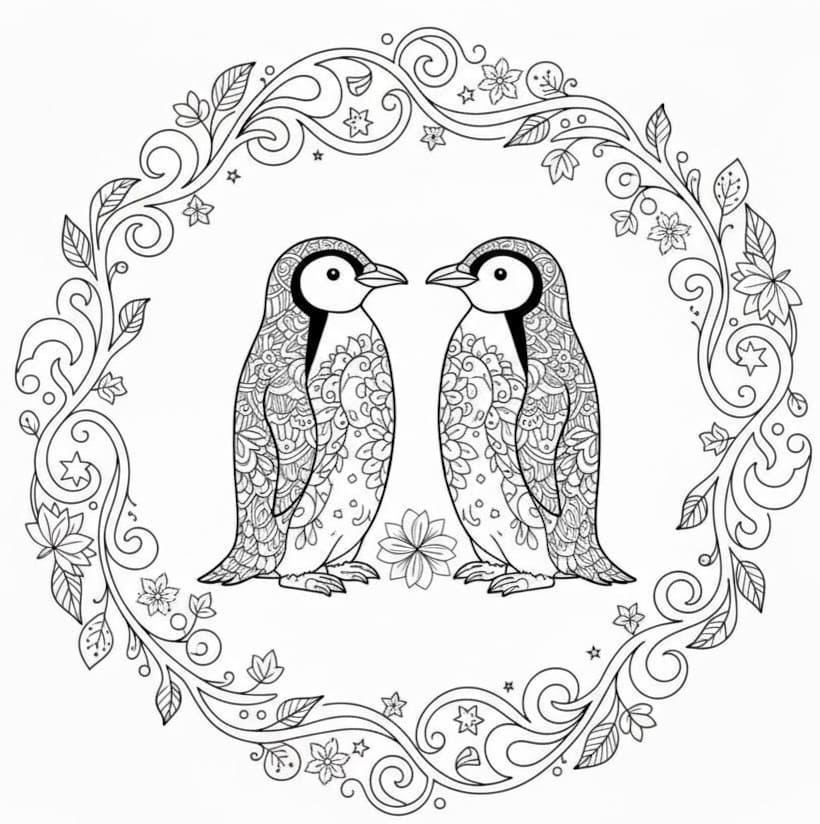 Two Penguins Mandala Coloring Page Mandalas