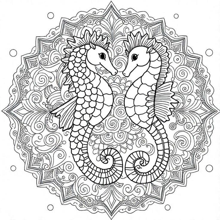 Two Seahorse Mandala Coloring Page Mandalas