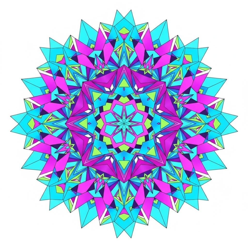 Vibrant Cyan and Purple Crystal Abstract Mandala Template Mandalas