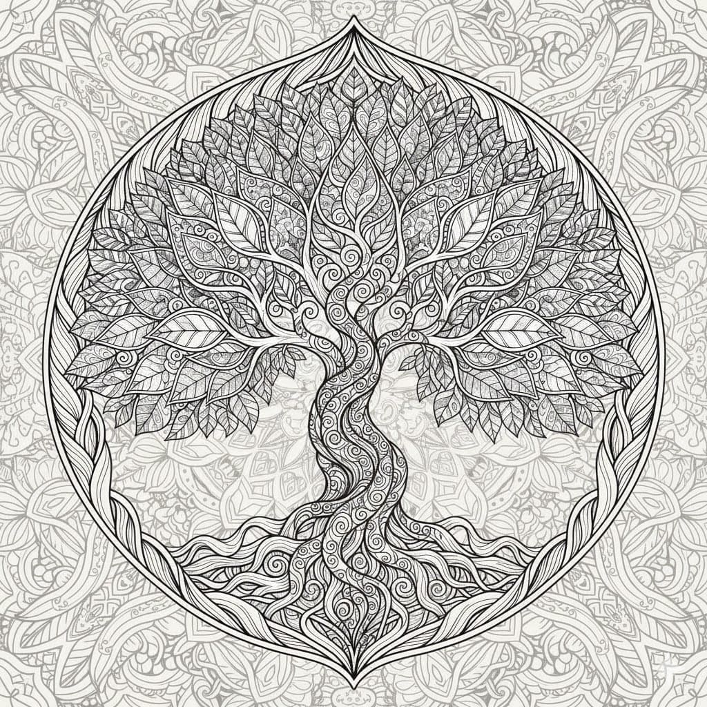 Vibrant Spirit Tree Of Life Mandala Coloring Page Mandalas