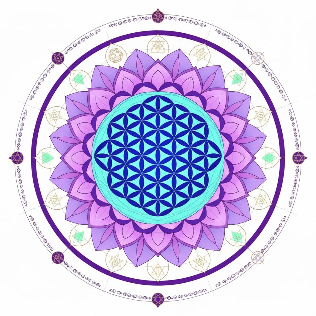 Violet Flower of Life Sacred Geometry Mandala Template Mandalas