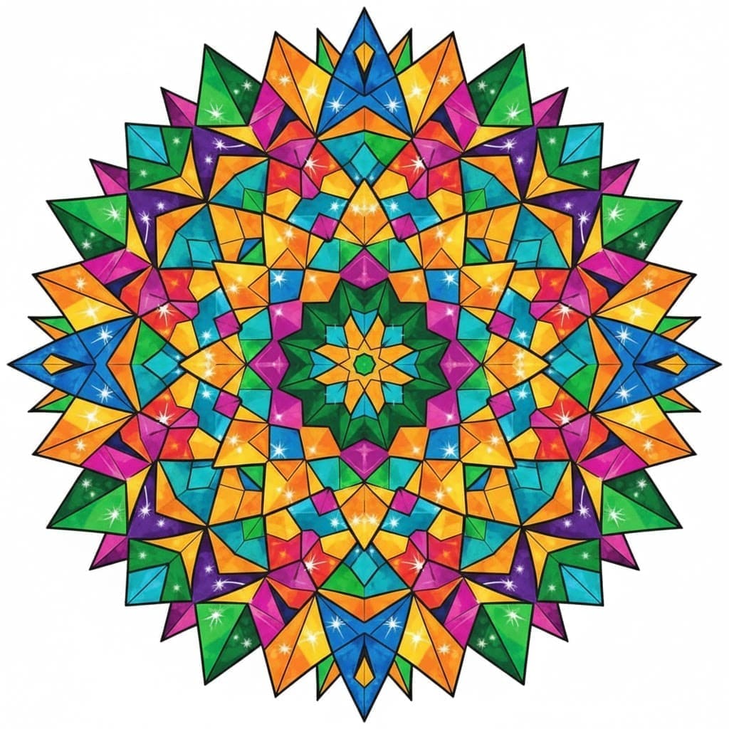 Vivid Geometric Starburst Prism Mandala Template Mandalas