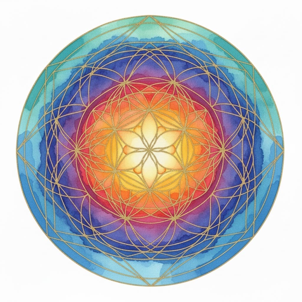 Watercolor Seed of Life Sacred Geometry Mandala Template Mandalas