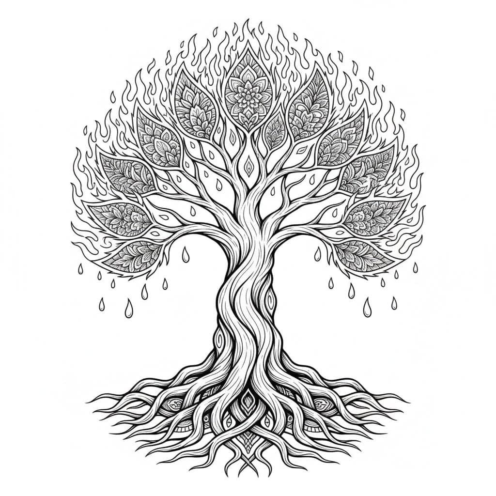 Whimsical Leafy Tree Of Life Mandala Coloring Page Mandalas