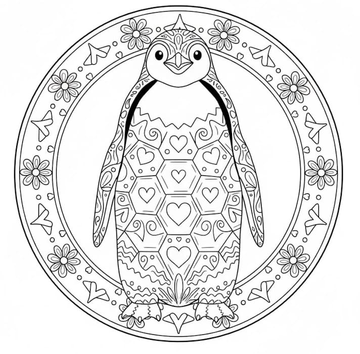 oneycomb Heart Penguin Mandala Coloring Page Mandalas