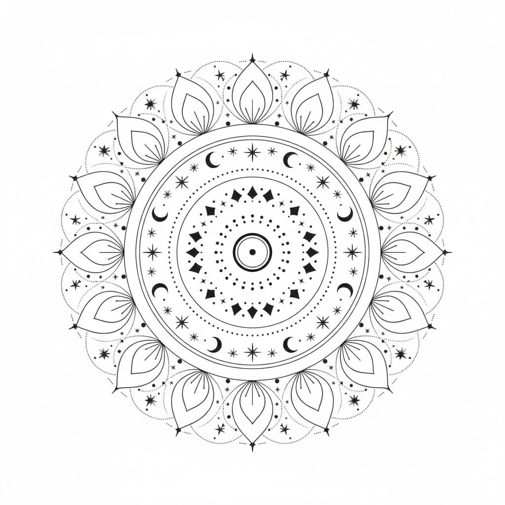 Cosmic Whisper Dotwork Mandala Template Mandalas