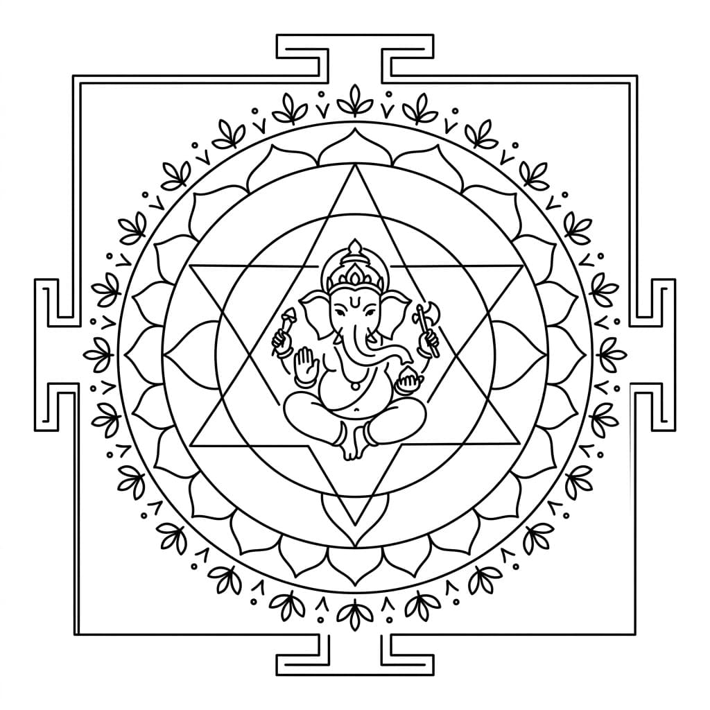 Focused Ganesha Yantra Template Mandalas