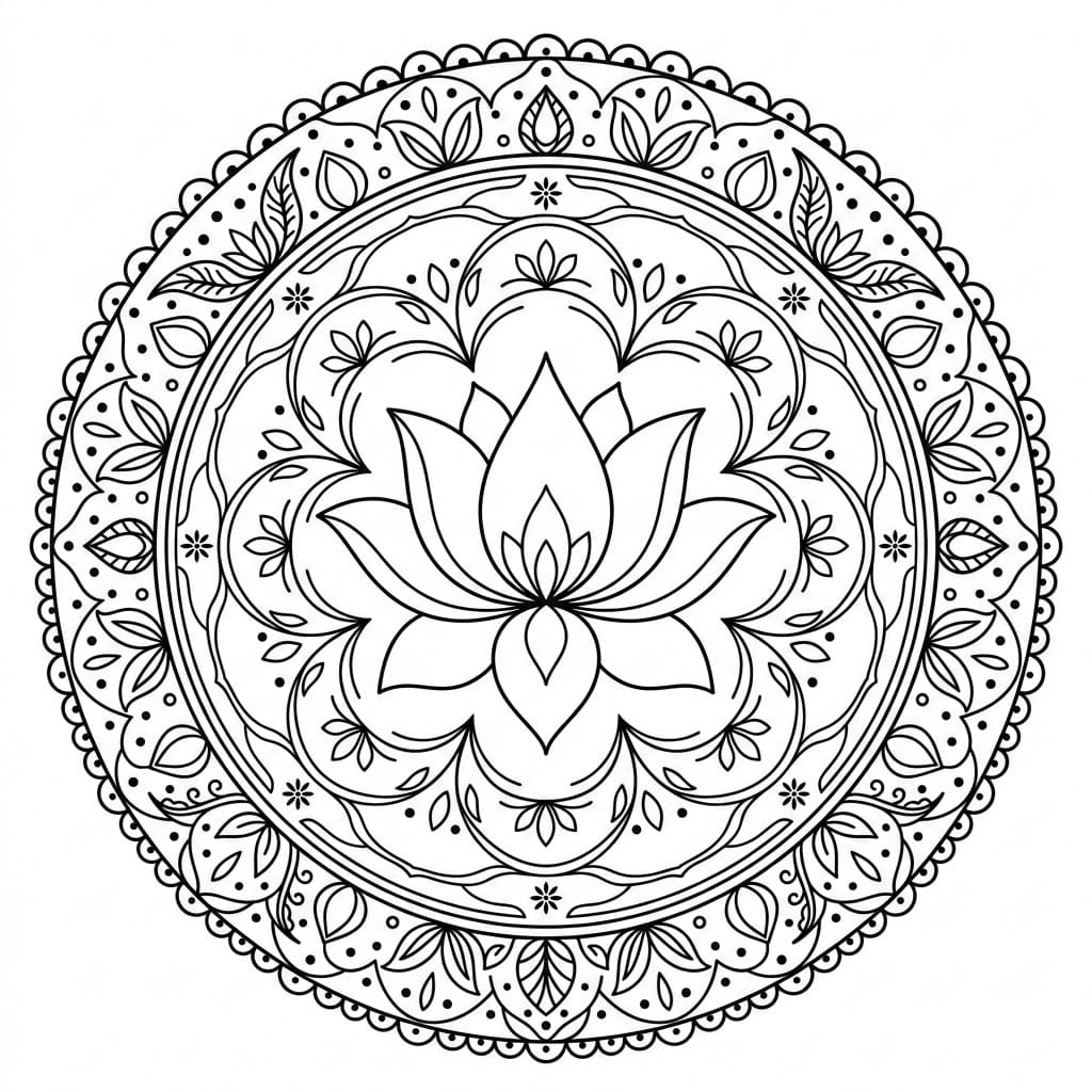 Peaceful Lotus Rangoli Mandala Template Mandalas