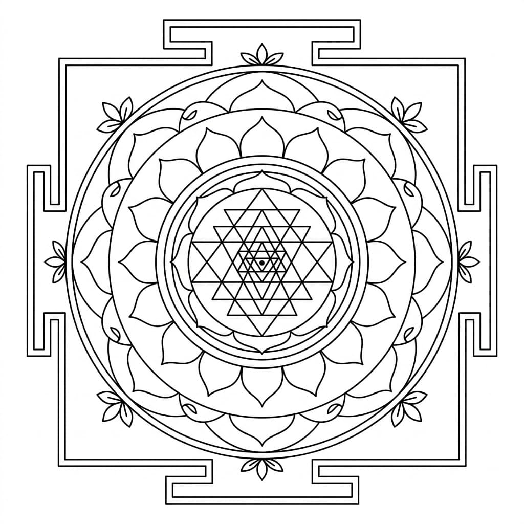 Tranquil Sri Yantra Mandala Template Mandalas