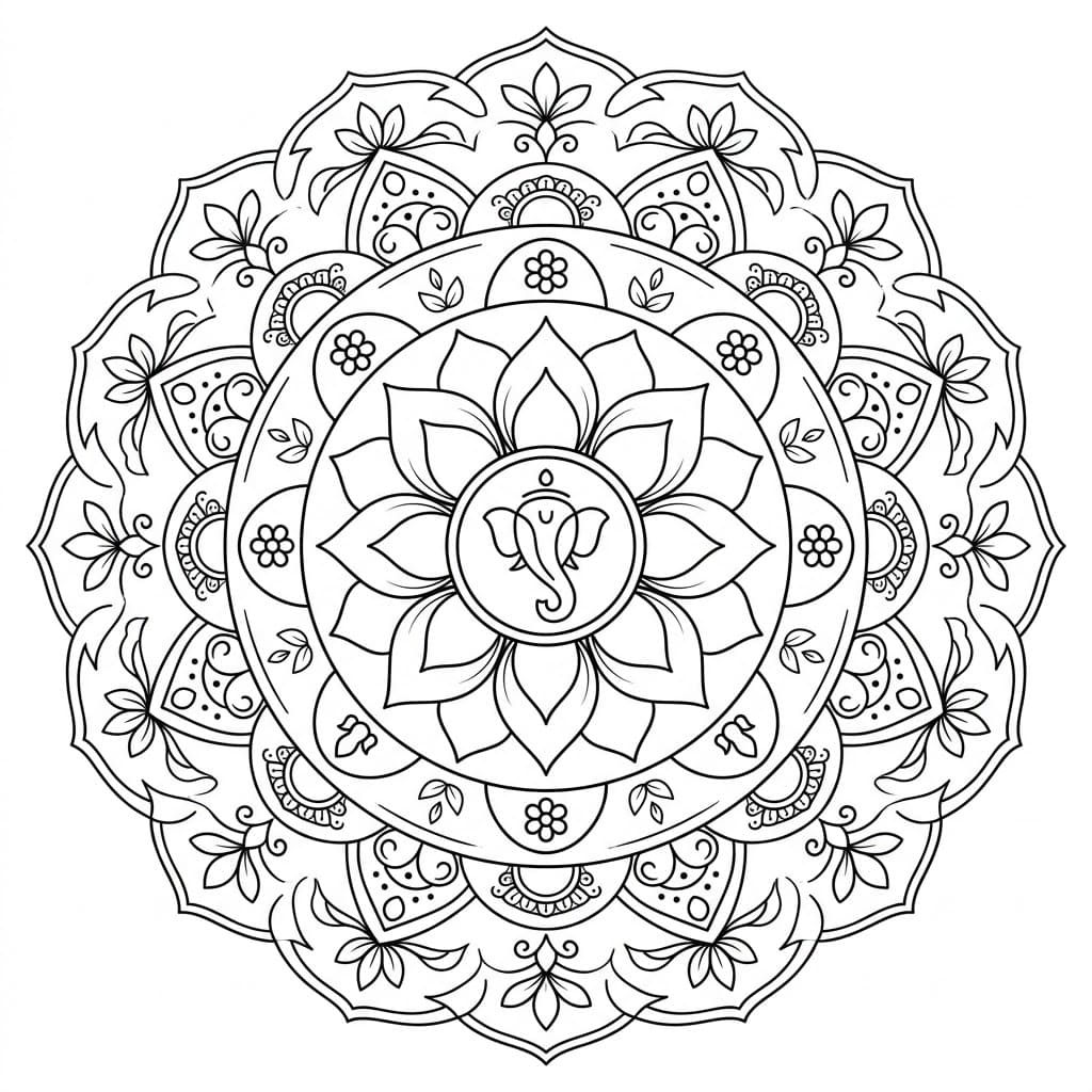 Vibrant Ganesha Yantra Template Mandalas