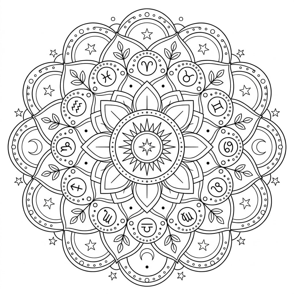 Celestial Zodiac Mandala Learning Sheet Mandalas