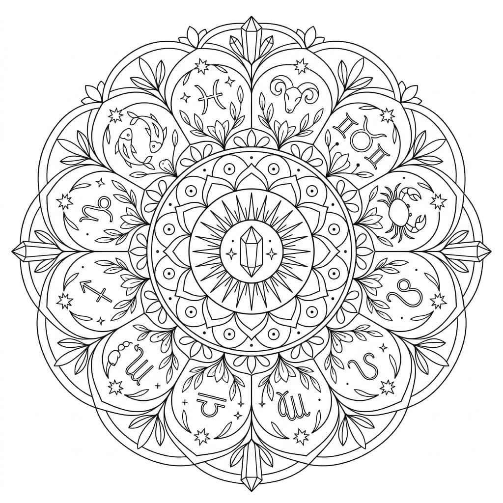 Crystal Zodiac Mandala Learning Sheet Mandalas