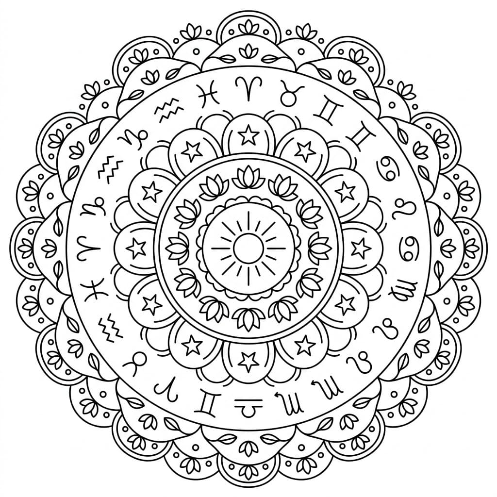 Dawnlight Zodiac Mandala Learning Sheet Mandalas