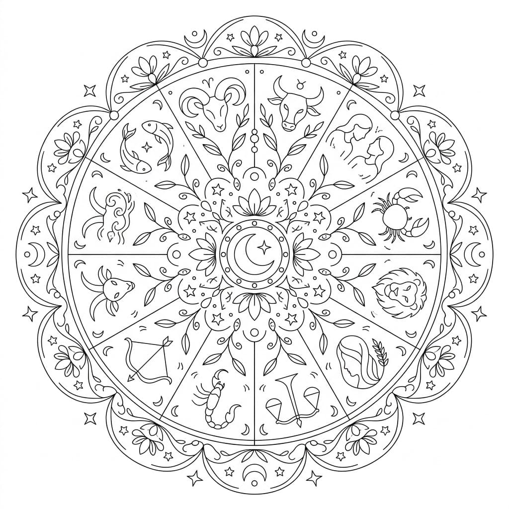 Ethereal Zodiac Mandala Learning Sheet Mandalas