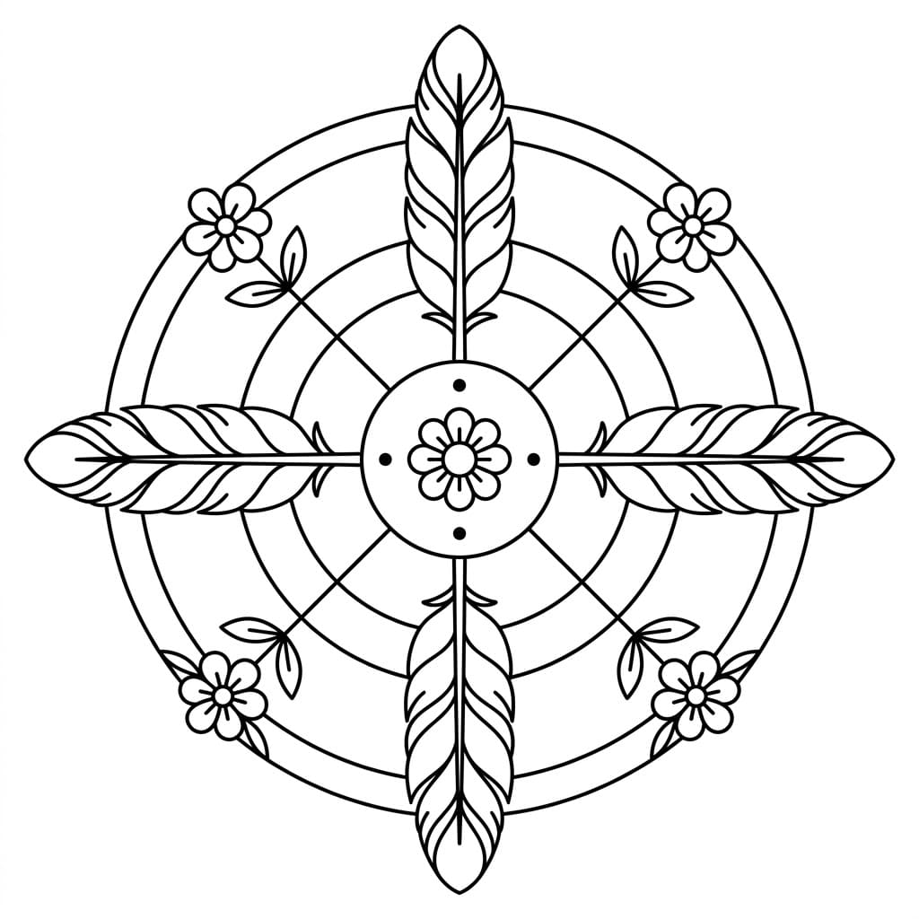 Feather Medicine Wheel Mandala Design Mandalas