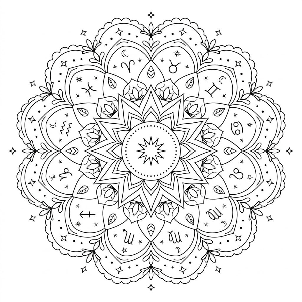 Harmony Zodiac Mandala Learning Sheet Mandalas