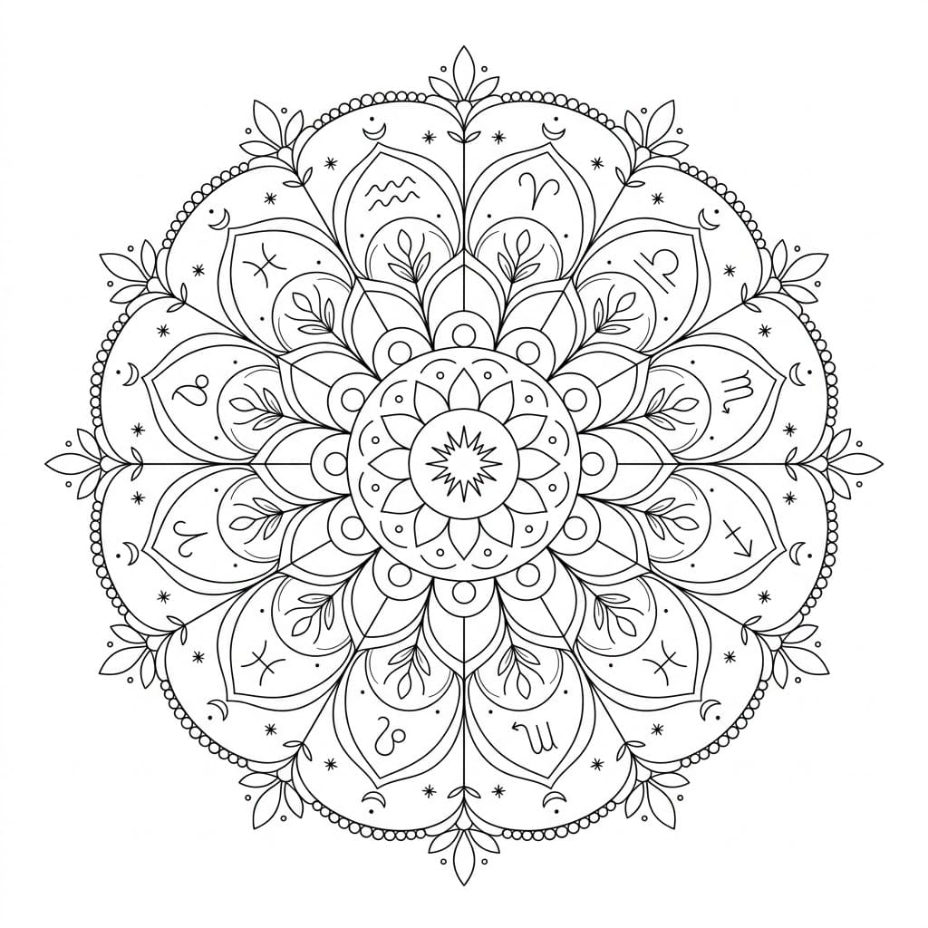 Nebula Zodiac Mandala Learning Sheet Mandalas