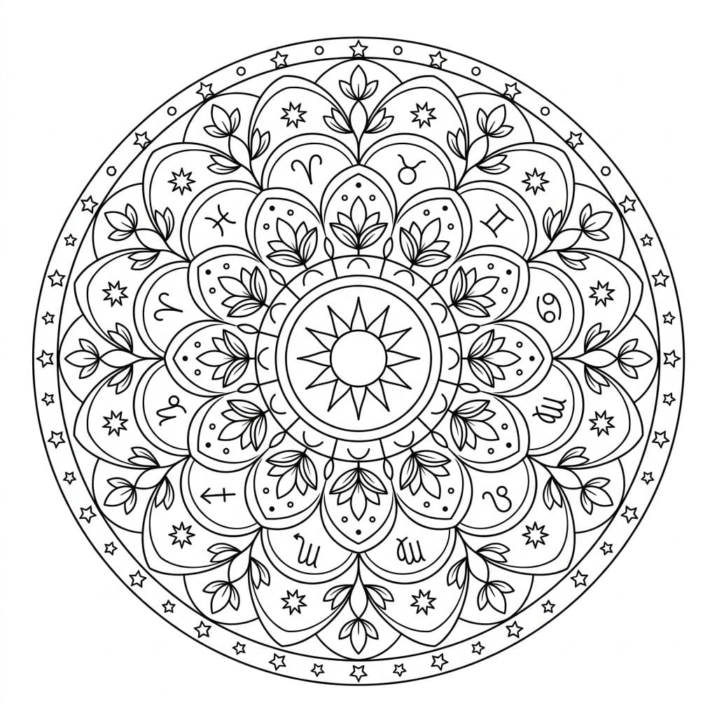 Radiant Zodiac Mandala Learning Sheet Mandalas