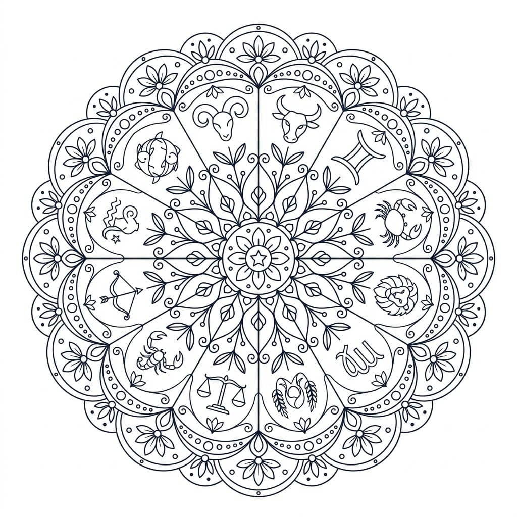 Starlight Zodiac Mandala Learning Sheet Mandalas