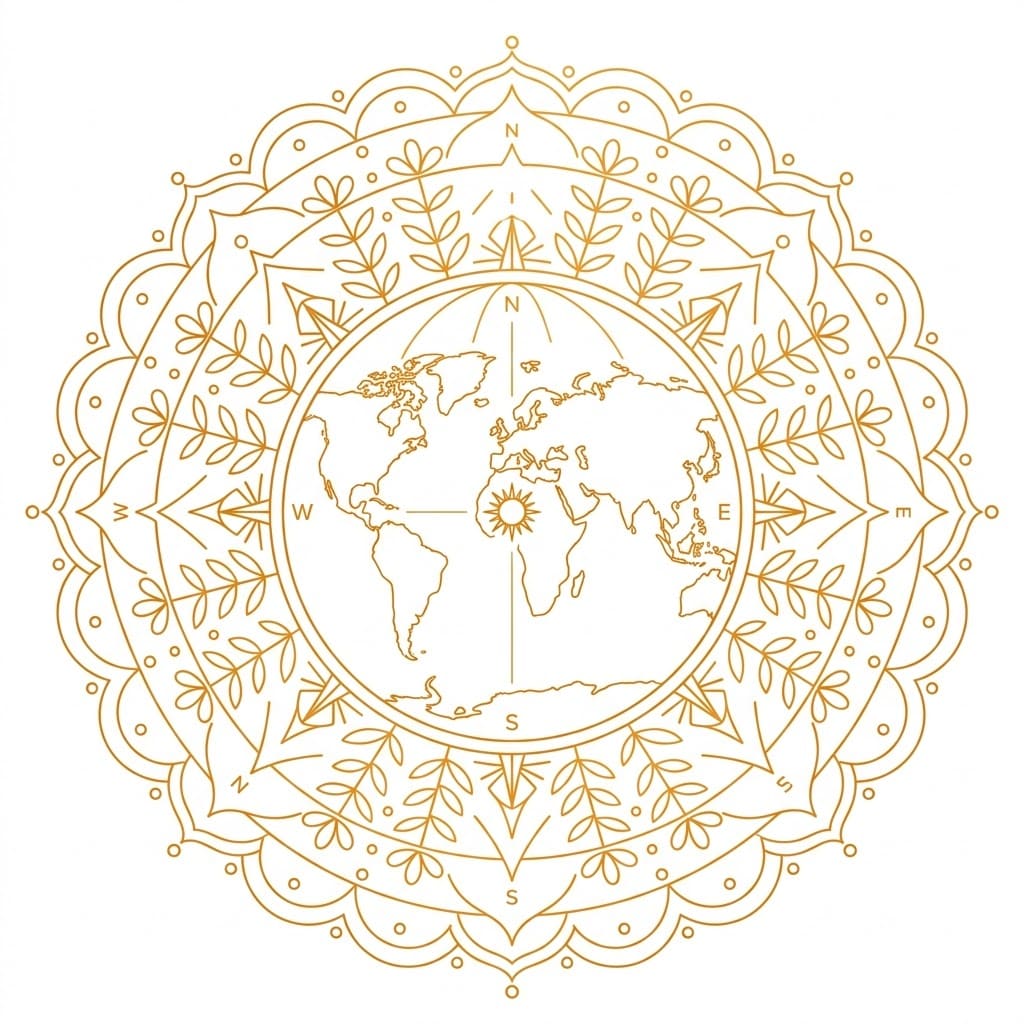 Amber Geographical Mandala World Outline Mandalas