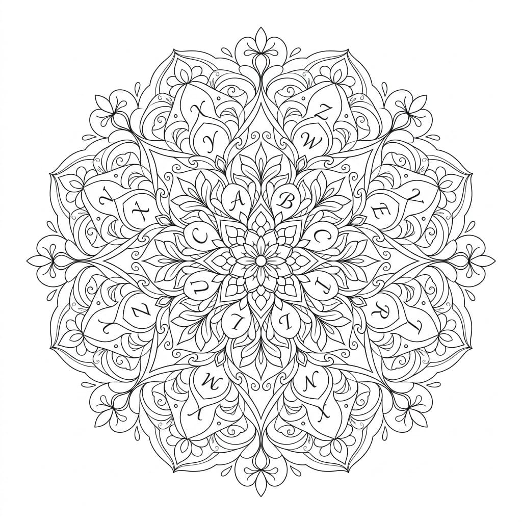 Amber Letter Mandala Alphabet Sheet Mandalas