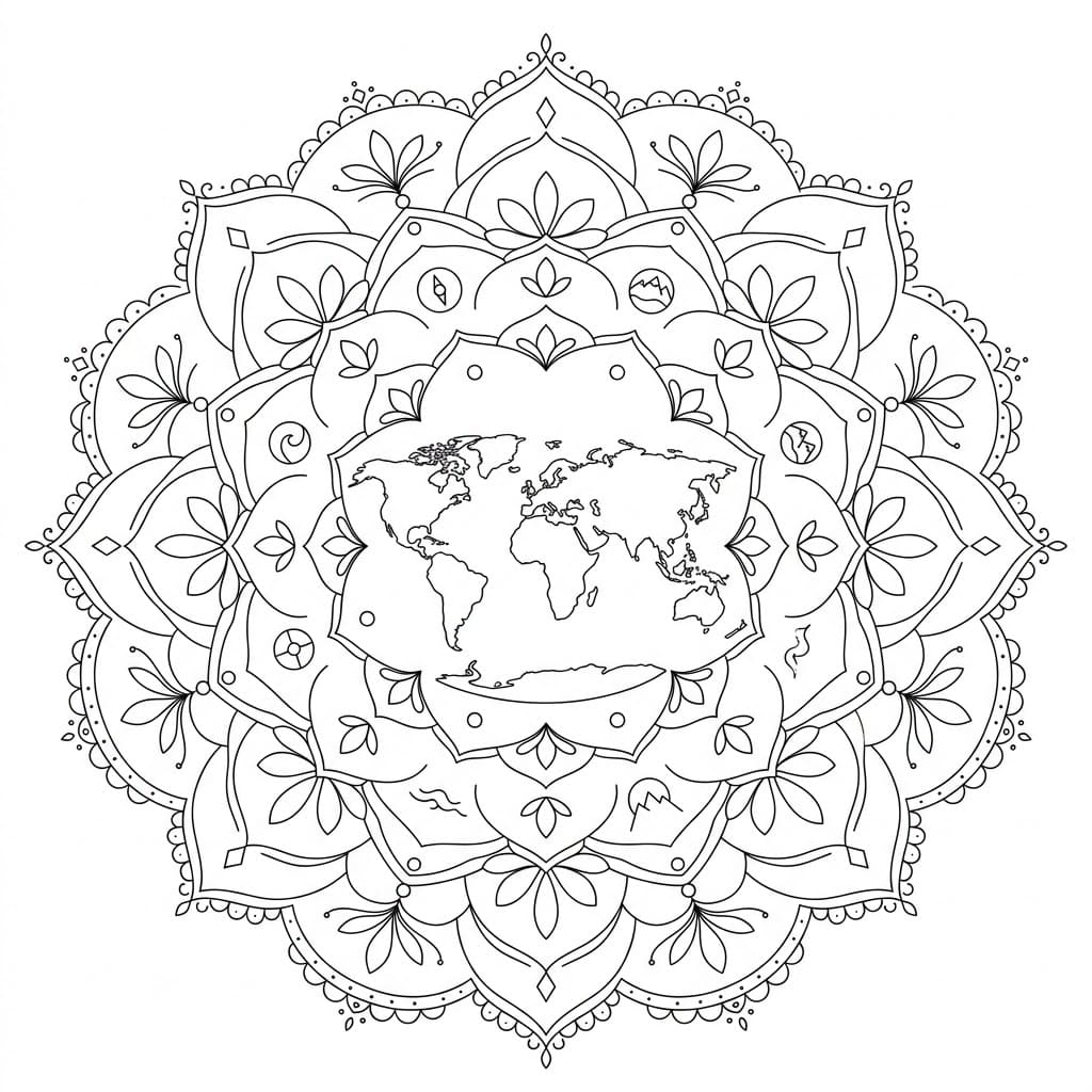 Aurora Geographical Mandala World Outline Mandalas