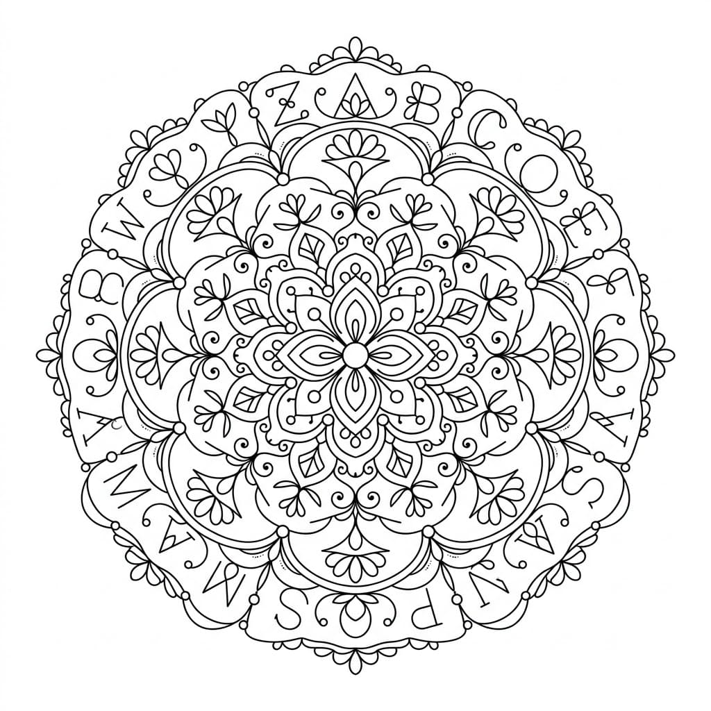 Aurora Letter Mandala Alphabet Sheet Mandalas
