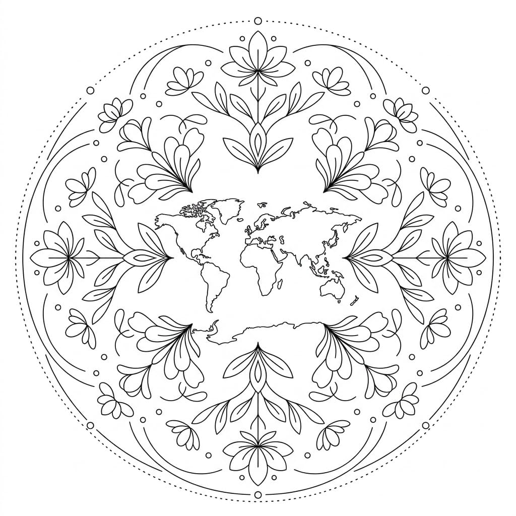 Blooming Geographical Mandala World Outline Mandalas