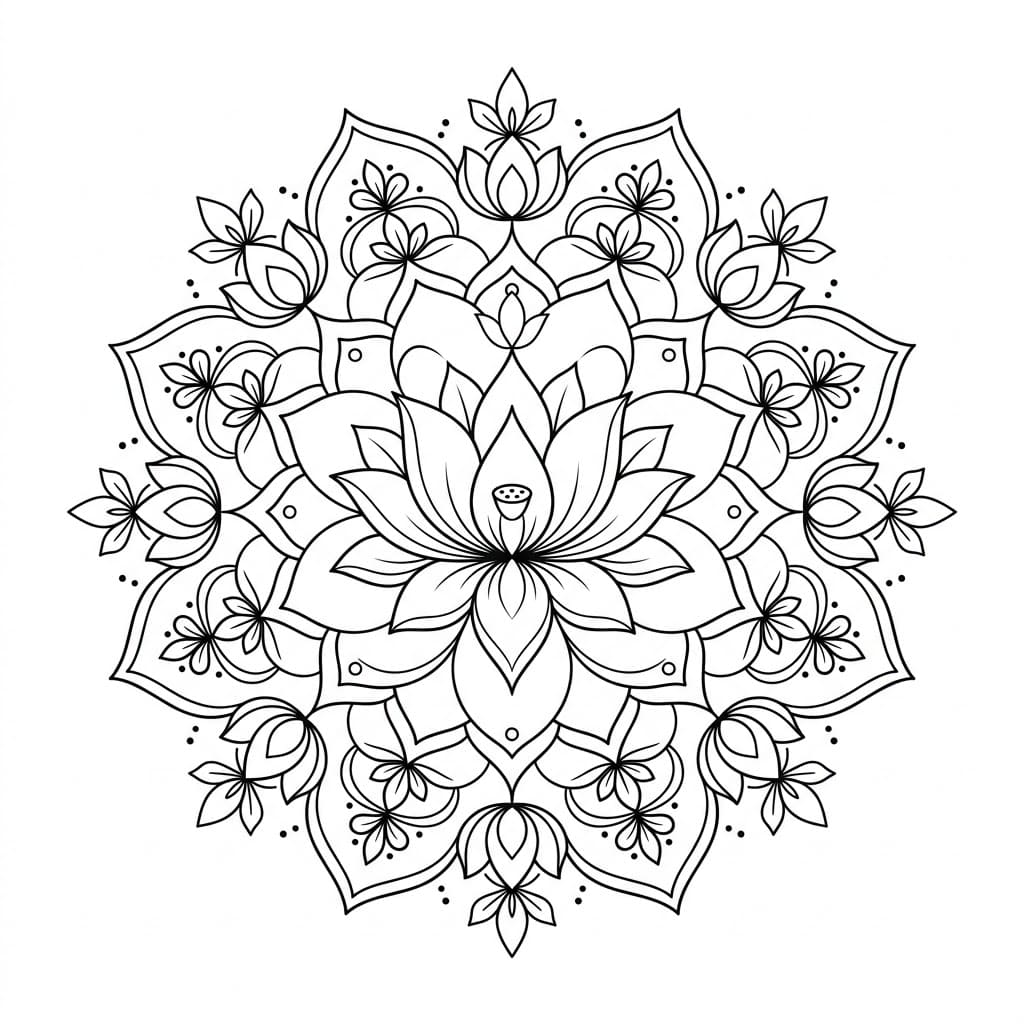 Blooming Lotus Mandala Symmetry Page Mandalas
