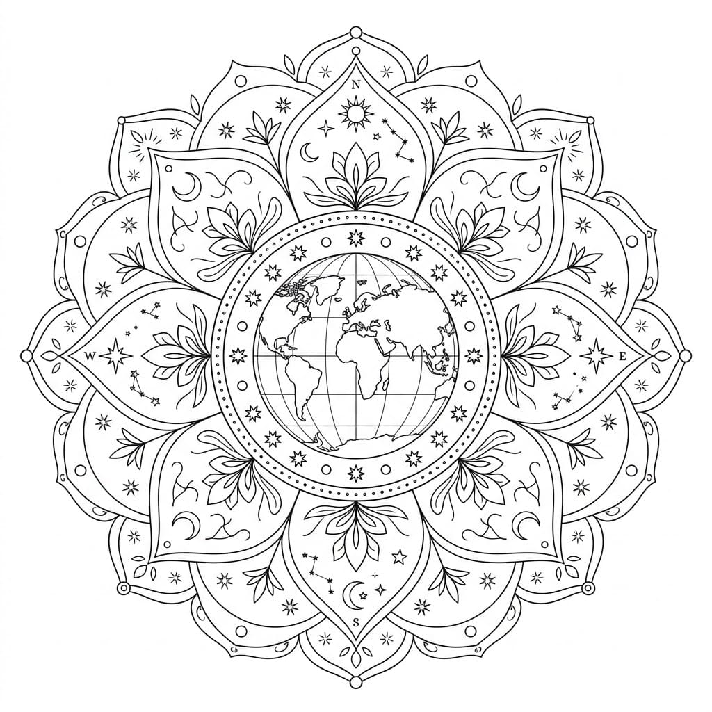 Celestial Geographical Mandala World Outline Mandalas