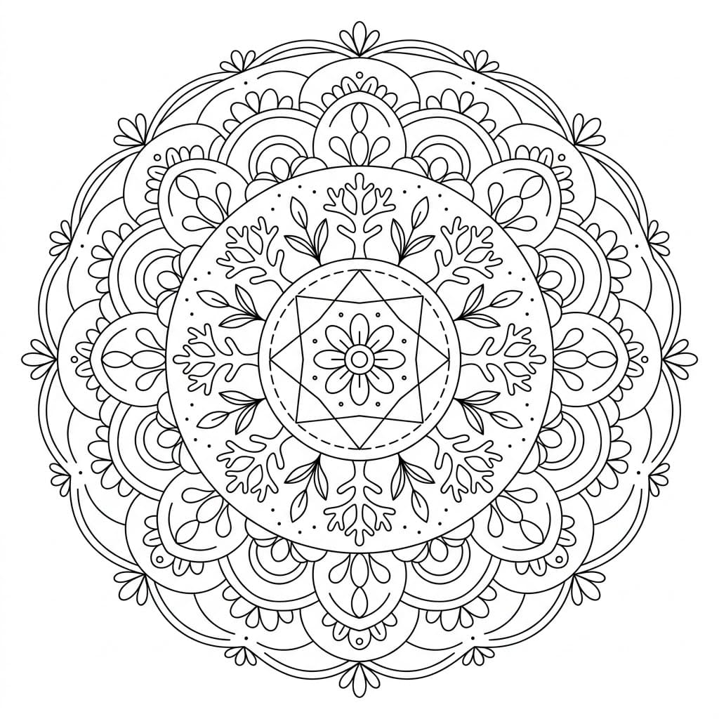 Coral Upright-Figure Mandala Geometry Page Mandalas
